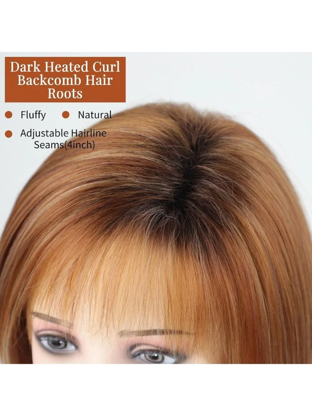 Women's Auburn Orange 12 Inch Mid Length Heat Synthetic Straight Layered Bob Wig